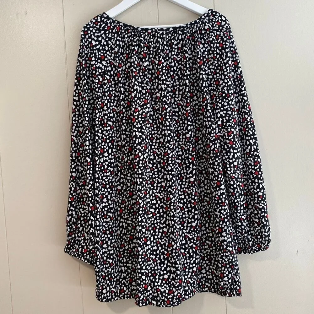 Michael Michael Kors Printed Blouse | Black Red White Heart Dot Long Sleeve Top